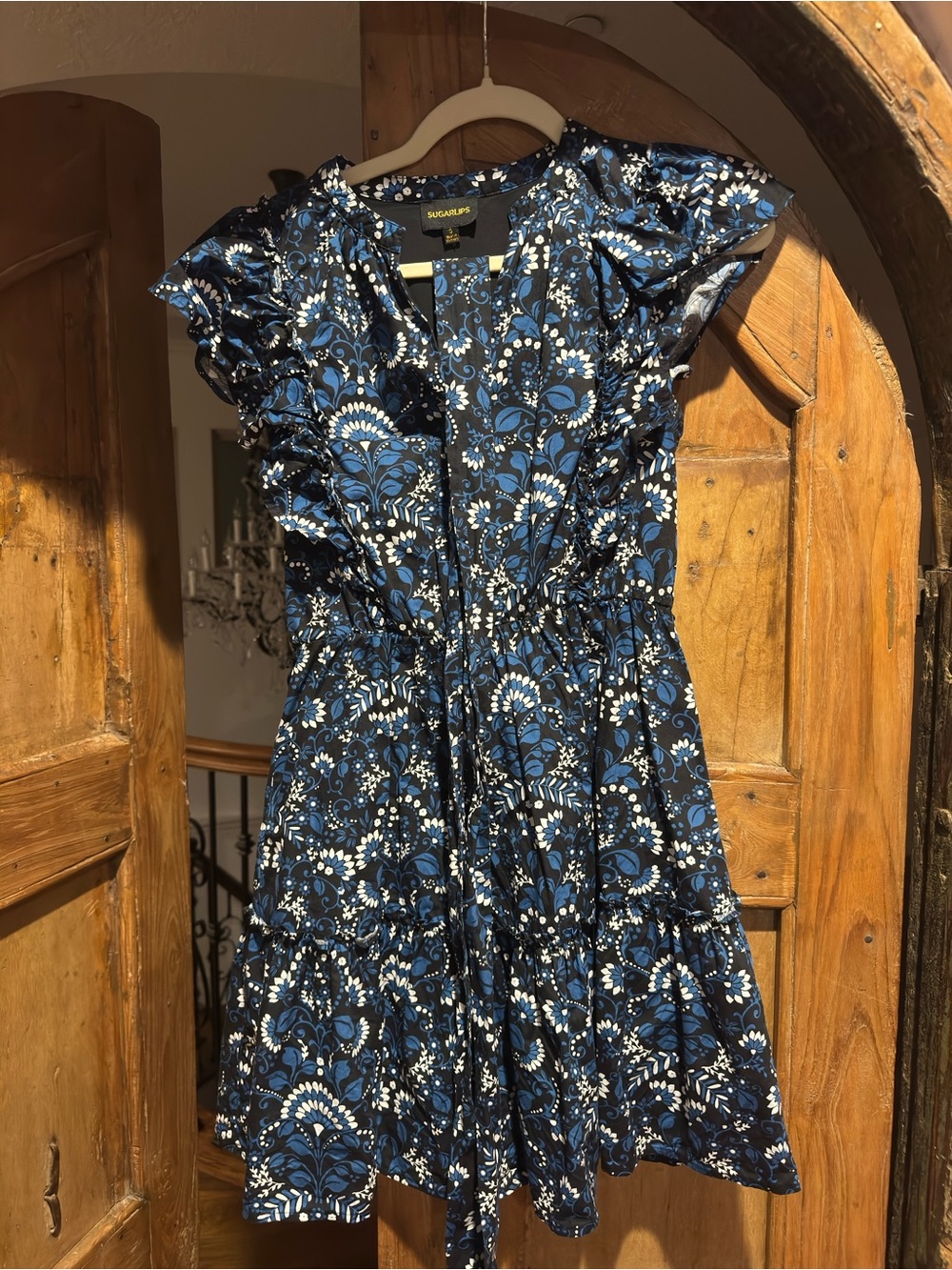Sugarlips Navy and White Floral Ruffle Mini Dress